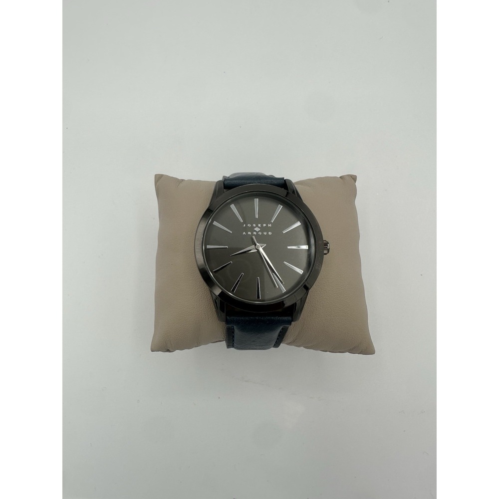 Joseph Abboud Gun Metal Case Blue Leather Band Stainless Steel Quartz Watch